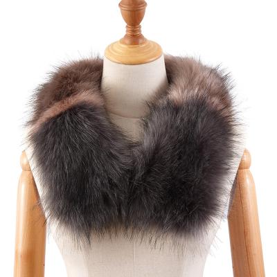 China soft & Multicolor Stripe Hood Fur Collars Winter Soft Faux Fur Scarf Fox Fur Decor Warm Shawl Hat Coat Jacket Collar for sale