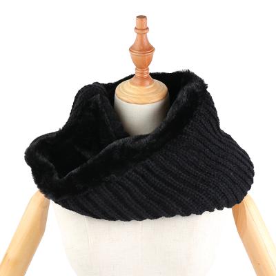 China Fashion Women Short Black Faux Fur Knitted Scarf Warm Winter Ladies Scarf for sale