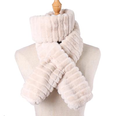 China White Long Scarves Bars Neck Winter Warm Faux Rabbit Fur Scarf For Women Scarves for sale