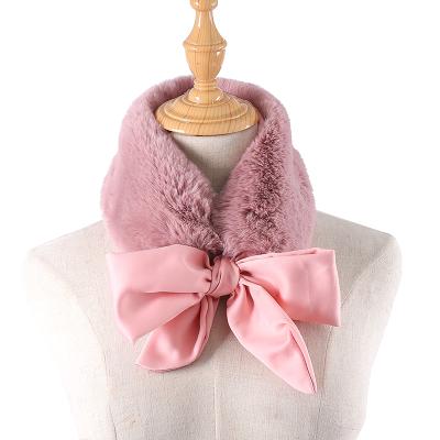 China soft & Hot New Arrival Winter Elegant Women Wrap Stole Scarves Faux Silk Mink Fur Collar Scarf With Ribbon for sale