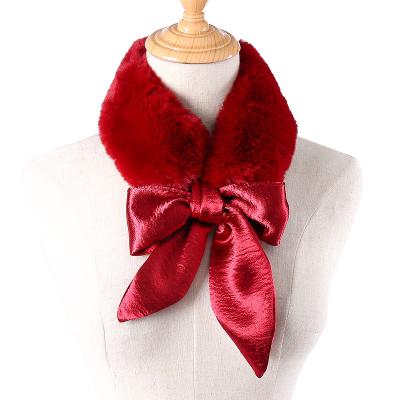 China soft & Warm Fashionable Soft Women's Elegant Rabbit Fur Collar Plush Scarf Winter Artificial Silk Warm Shawl for sale