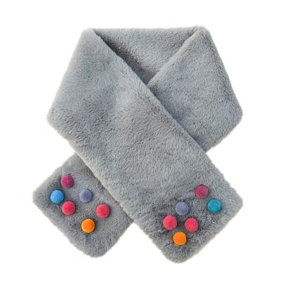 China soft & Fashion Colorful Gray Neck Warm Winter Faux Rabbit Fur Warm Pom Pom Scarf For Women Scarves for sale