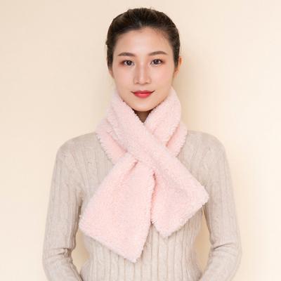 China Cheap Custom Made Warm Light Pink Neck Scarf Soft Faux Sheep Fur Scarf For Women Winter Warm for sale