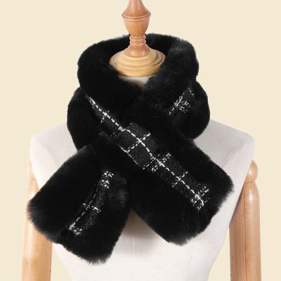 China soft & Hot Women's Winter White Grid Faux Fur Scarf Cross Stitching Warm Fur Scarf for sale