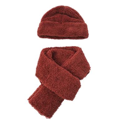 China Stylish Wholesale Wine Red Artificial Fur To Keep Warm In The Winter For Men And Women Scarf Hat Set for sale