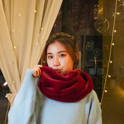 China Fashion Women Elegant Infinity Loop Scarf Winter Knitted Fluffy Faux Fur Neck Wool Muffler Faux Rabbit Fur Warmer Scarf for sale