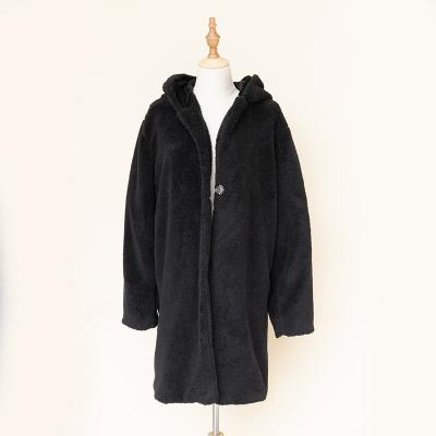 China Breathable Fashion Black Long Clothes Faux Rabbit Fur Hooded Winter Women Warm Coat for sale