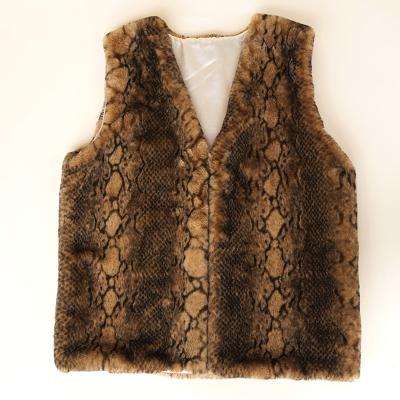 China Wholesale Breathable Snake Pattern V-Neck Brown Faux Rabbit Fur Sleeveless Long Vest For Women Winter Autumn Warm for sale