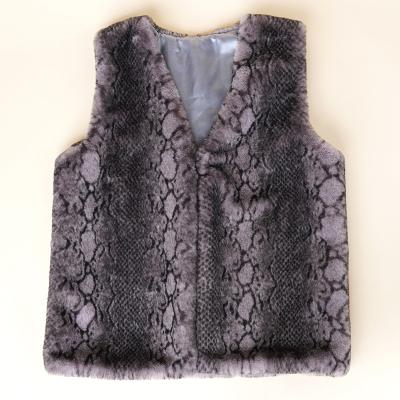 China Wholesale Breathable Gray Snake Pattern V-Neck Faux Rabbit Fur Sleeveless Vest For Women Winter Autumn Warm Coat for sale