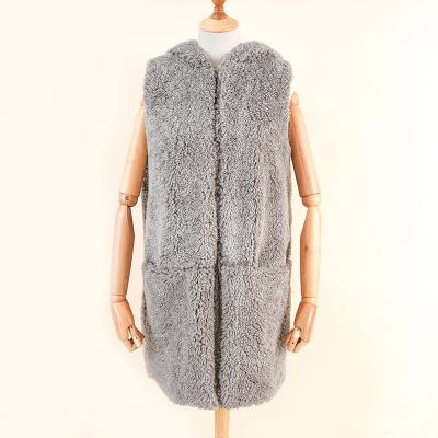 China Wholesale Custom Women's Fashion Breathable Long Sleeveless Faux Fur Gray Pocket Coat Vest for sale