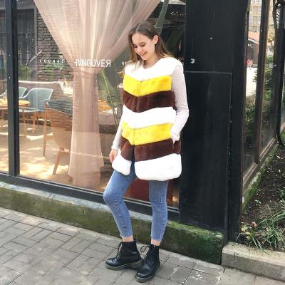 China Wholesale Breathable Soft Yellow Sleeveless No Collar Faux Rabbit Fur Vest For Women Coat Warm Winter Autumn for sale