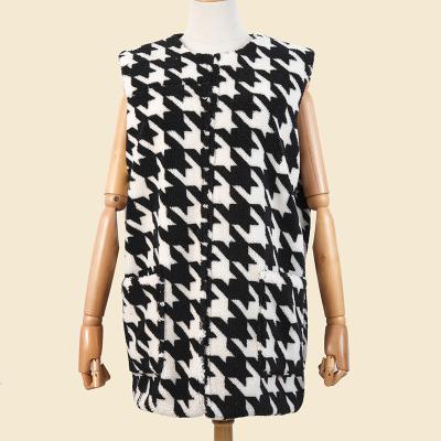 China 2020 New Houndstooth Faux Plush Rabbit Fur Sleeveless Vest Breathable Vest O-Neck For Women Winter Autumn Warm for sale