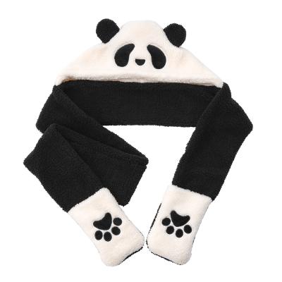 China soft & HH0012 Faux Fur Plush Panda Winter Hat Animal Design Scarf Cold Weather Warm Hat for sale