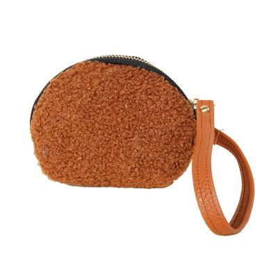 China soft & Hot Wholesale Custom Mini Fur Coin Purse Ladies Coin Purse Solid Color Hand Strap Small Coin Purse Clutch for sale