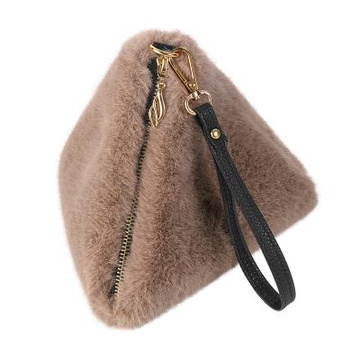 China soft & Jtfur Hot Sale 2021 Hot Faux Fur Hand Bag Rex Rabbit Fur Hand Bag Plush Triangle Bag Wild Faux Fur Bag for sale