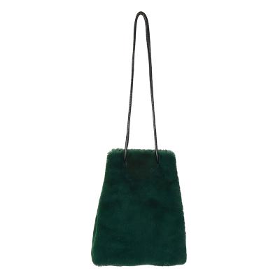 China Popular Style Soft Small Bucket Bag Faux Rabbit Fur Soft Green Bag For Women Handbag for sale