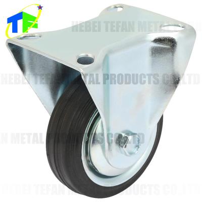 China OEM 3inch 75mm Rigid Iron Core Custom Heavy Duty Rubber Fixed Caster Wheels For Trolley Cart for sale