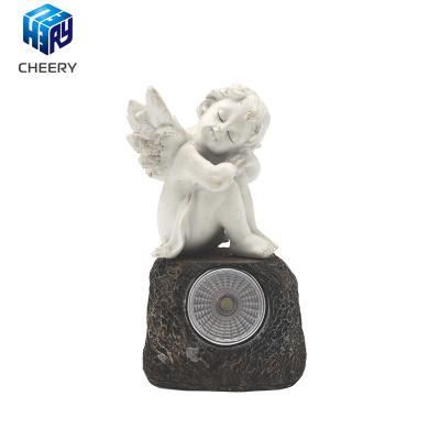 China Europe China Factory Price Garden Resin Decoration Cupid Figurine Outdoor Solar Light Statue for sale