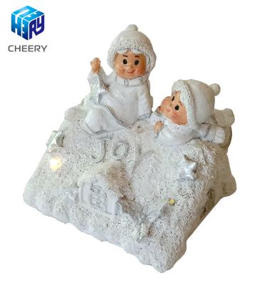 China High Quality Home Feature Color Resin Material European Style Resin China Decor Christmas Decoration Opens Snowman Room With Led Light for sale