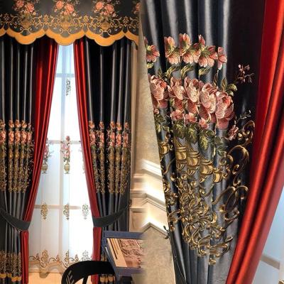 China Blackout High End Polyester Design Luxury 100% Punch Customized Emboridory Silk Curtain For Villa Living Room for sale