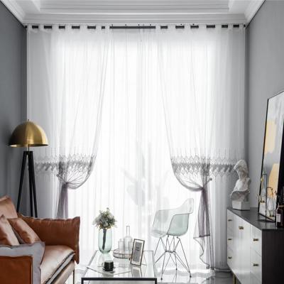 China Modern Simple Luxury Embroidery Voile Blackout Polyester White Sheer Curtain Sets For Bedroom for sale