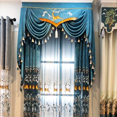 China New Blackout Chinese Style Cartoon Deer Designs Chenille Cutwork Embroidery Curtain For Living Room for sale