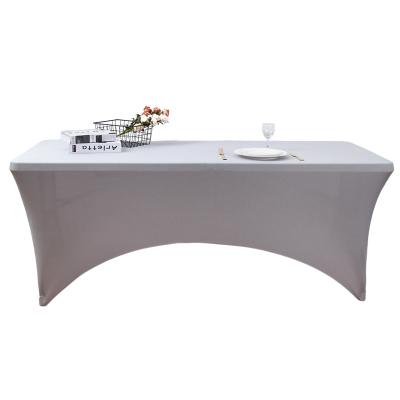 China Simple Wholesale Banquet Low Price Elastic Table Cover Custom Color White Polyester Table Cloth For Wedding for sale