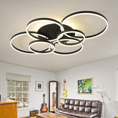 China Dimmable 130w modern ceiling light fixtures with remote control 7 rings flush mount ceiling lamp black ceiling modernChandelier for sale