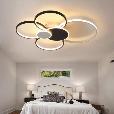 China Modern 6 Rings 60w White And Black Graphite Flush Mount Ceiling Lights Chandelier For Dining Room Bedroom Kitchen Lighting Fixture for sale