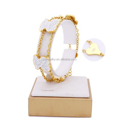 China Cute Stainless Steel 18K Gold Plated Stone Diamond Cubic Zirconia Luxury Women Jewelry Bracelets for sale