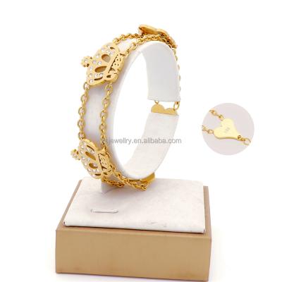 China Cute Stainless Steel Women's 18K Gold Plated Jewelry Kids Crown Shaped Diamond Girls Bracelet for sale