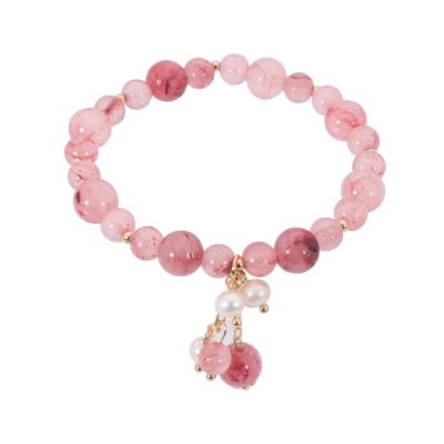 China TRENDY Gold Plated Adjustable Strawberry Crystal Stone Irregular Stone Shape Jewelry Rope Bracelet for sale