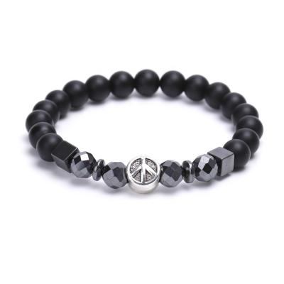 China FASHIONABLE Black Flat Rhinestone Bracelets Charm Alloy Onyx Agate Promotional Wide Bead Women Beads Bracelet for sale