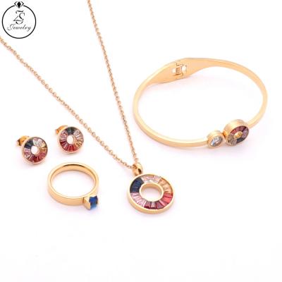 China Stainless Steel Earrings Necklace Bracelet Set Stainless Steel Jewelry Sets Rainbow Necklace Jewelry Gold Plated Necklace for sale