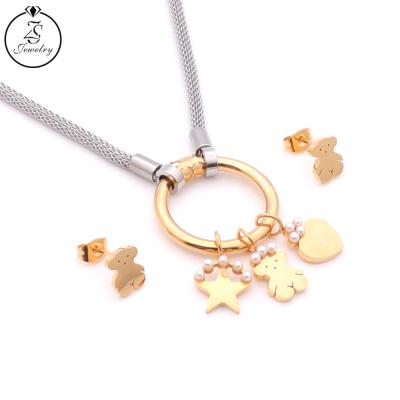 China Stainless Steel Gold Plated Fashion Earring Gold Jewelry Sets Women Stainless Steel Jewelry Sets Pendant Charms for sale