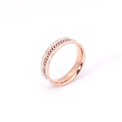 China Luxury Jewelry CLASSIC Diamond Stainless Steel Ring Fine Zircon Rose Gold Plated Oversized Engagement Rings for sale