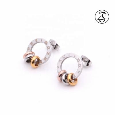 China Stainless Steel Punk Silver Jewelry Small Digital Circle Earring Fashion Multicolor Round Earring for sale