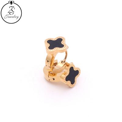 China Huggie Earring Luxury Jewelry Flower Earrings Women Stainless Steel Gold Plated Black Hoop Earrings for sale