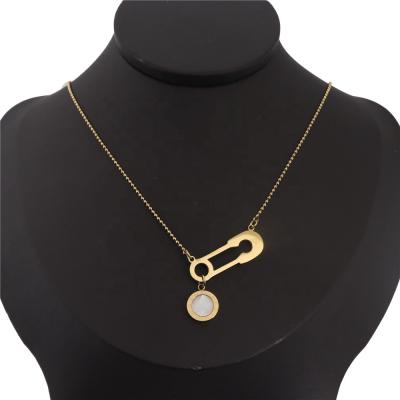 China CLASSIC Safety Pin Stainless Steel Necklace Gold Plated Roman Numerals Women Jewelry Clock Shell Stone 18K Necklaces for sale