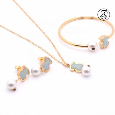 China Cute Custom Jewelry Necklace And Earring Set Earring And Pendant Set 18K Gold Bracelet for sale