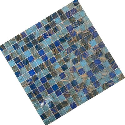 China Parquet 327x327x4mm Crystal Wall Dark Blue Mix Brown Pool Mosaic Mirror Glass Slab for sale