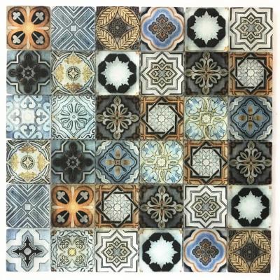 China Parquet Mozaik Hexagonal Strip Glass Mosaic Slab for sale