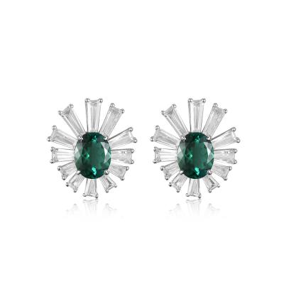 China FASHIONABLE Stylish Earrings Emerald Halo Rhodium Plated Earrings Jewelry Natural Pave Natural White Diamonds for sale