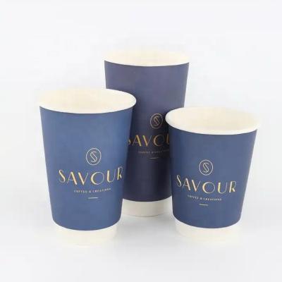 China Disposable Custom printed paper cups 6oz 8oz12oz double wall paper coffee cup with custom logo for sale