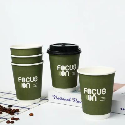 China Disposable Craft paper cup 12oz double paper cup coffee cups disposable printed logo for sale