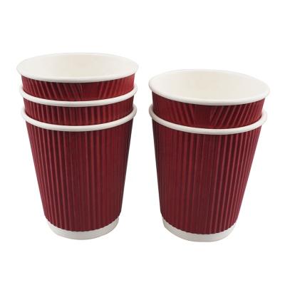 China Disposable Custom disposable double wall ripple wall paper cup 8oz Hot coffee paper cups with lids for sale