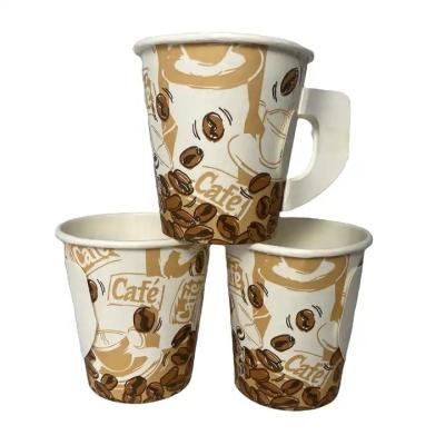 China Disposable 6oz/7oz/8Boz/9oz cup food grade paper customized logo acceptable disposable paper cups with handle hot coffee paper cup for sale