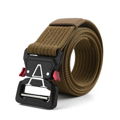 China Outdoor Strength Web Belt Men High Tensile Nylon Military Tactical Canvas Webbing Belt With Metal Buckle for sale