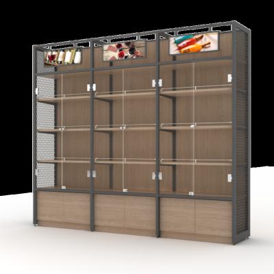 China Good Quality Single Sided Steel And Wooden Display Racks For Supermarket Shelf Liquor Wine And Tobacco Cabinet for sale