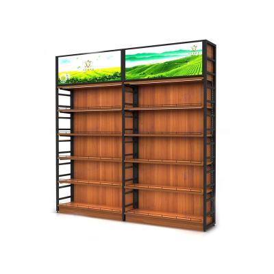 China Shop Display Stand Single Sided Hot Popular Light Duty Customized Wood And Steel Supermarket Shelf for sale